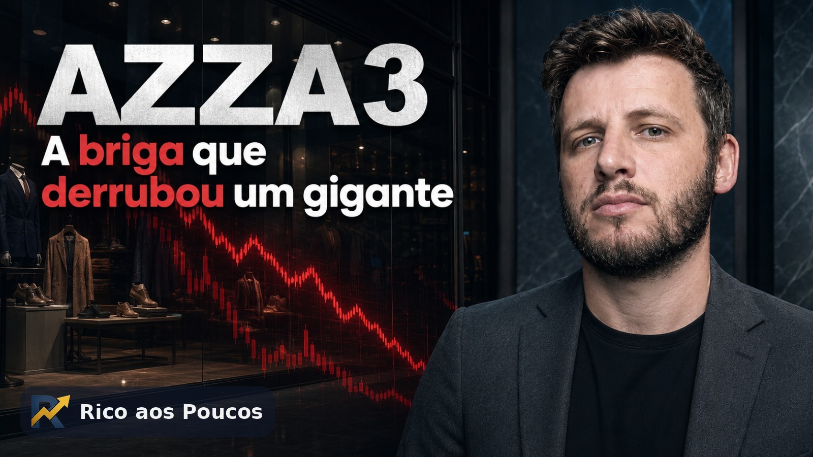Marcas do grupo Azzas 2154 e o gráfico de queda da ação AZZA3 abalada pela briga entre os sócios
