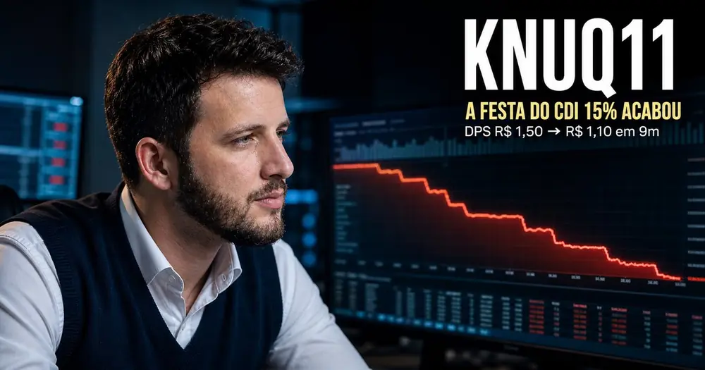 KNUQ11 — DPS pico R$ 1,50 em julho/2025 caindo para R$ 1,10 em fevereiro/2026 acompanhando ciclo de queda da Selic de 14,75% para 14,15% e projeção Focus 12,5% em dez/2026